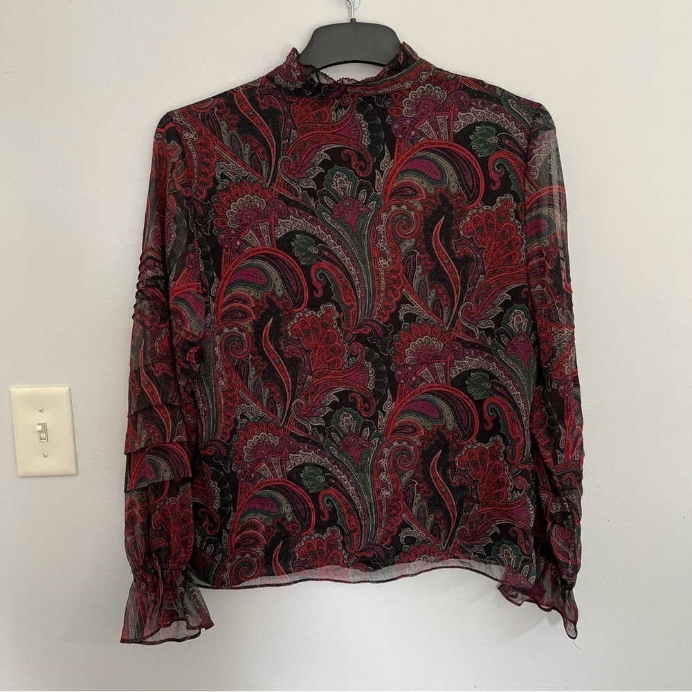 Lauren Ralph Lauren Womens Paisley Top Size L Tunic Long Sleeve Lined